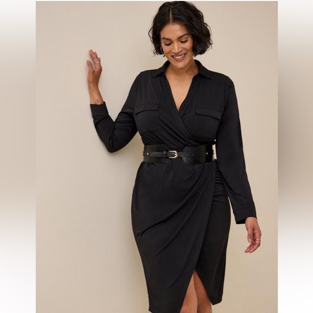At The Knee Studio Knit Collared Dress